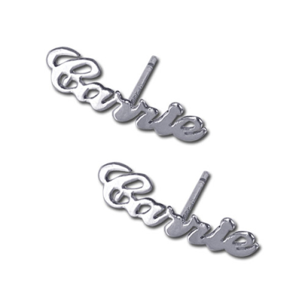 18CT White Gold Personalised Name Stud Earring (PAIR)