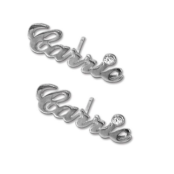 18CT White Gold Name Stud Earring with Crystal (PAIR)
