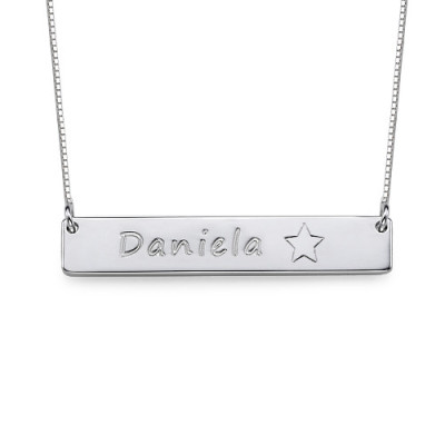 Solid White Gold Bar Name Necklace with Icons