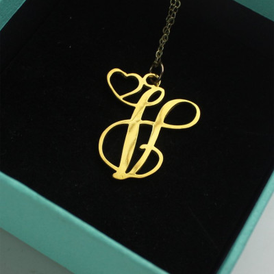 Single Letter Monogram With Heart Necklace - 18CT Gold