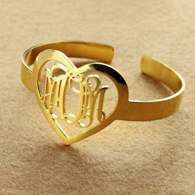 Personal Gold 3 Initials Monogram Bracelets With Heart