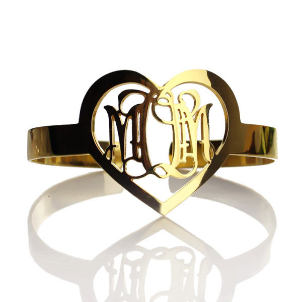 Personal Gold 3 Initials Monogram Bracelets With Heart