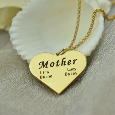 "Mother" Heart Family Names Necklace - 18CT Gold