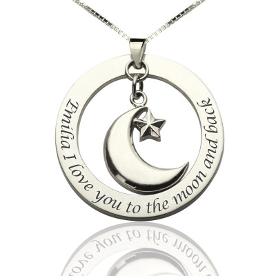 Solid Gold I Love You To The Moon and Back Moon Start Charm Pendant