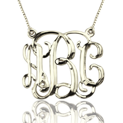 Solid White Gold Cube Monogram Initials Necklace