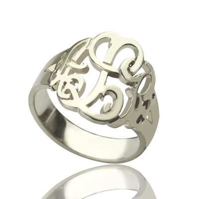 Hand Drawing Monogrammed Solid White Gold Ring