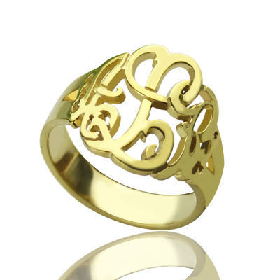 Hand Drawing Monogrammed Solid Gold Ring
