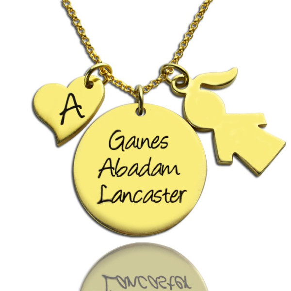 Family Names Pendant For Mother With Kids Charm - 18CT Gold