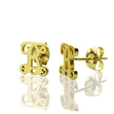 Single Monogram Stud Earrings - 18CT Gold