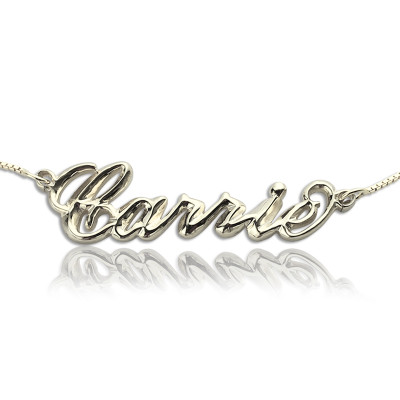 Solid White Gold 3D Carrie Name Necklace