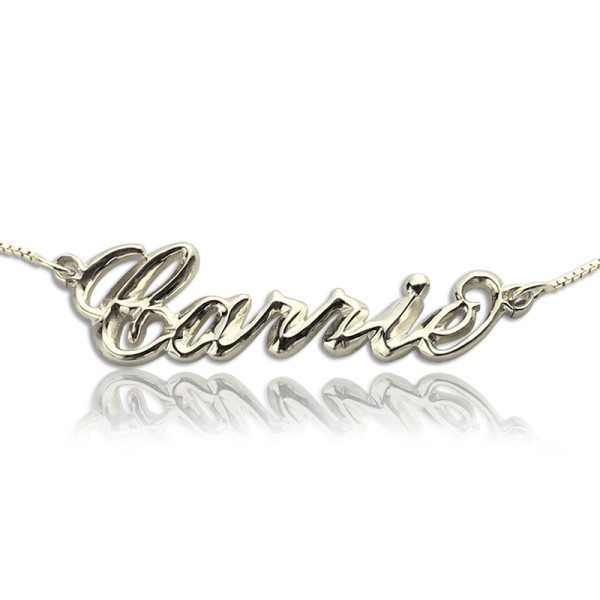 Solid White Gold 3D Carrie Name Necklace