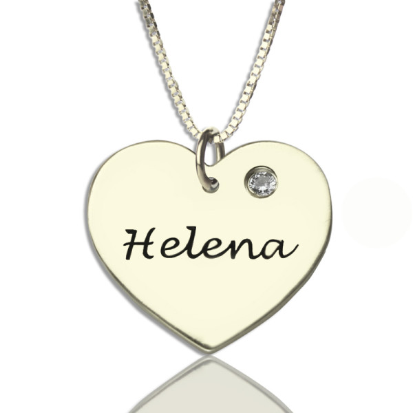 18CT White Gold Simple Heart Name Necklace with Birthstone