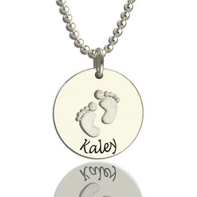 Solid Gold Memory Baby Footprints Name Necklace