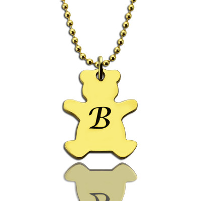 Cute Teddy Bear Initial Charm Necklace - 18CT Gold