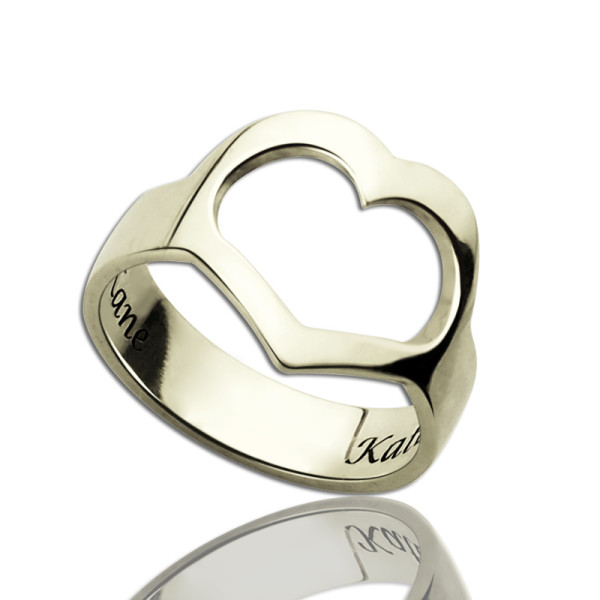 Couple's Name Promise Heart Solid White Gold Ring