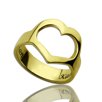 Custom Heart Couple's Promise Ring With Name Gold