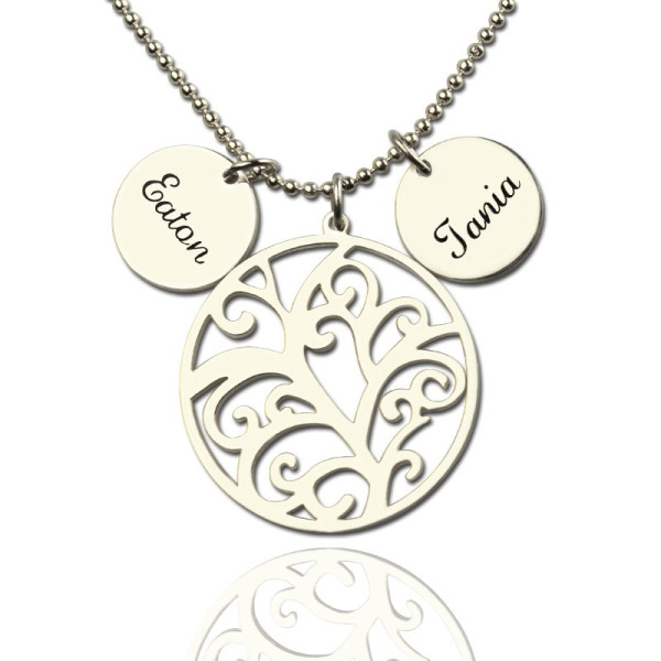 Solid Gold Family Tree Name Necklace with Custom Name Charm
