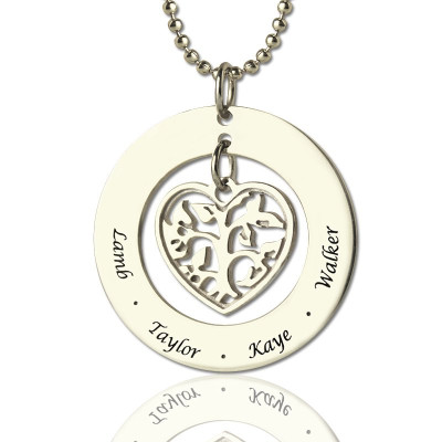Solid Gold Heart Family Tree Necklace