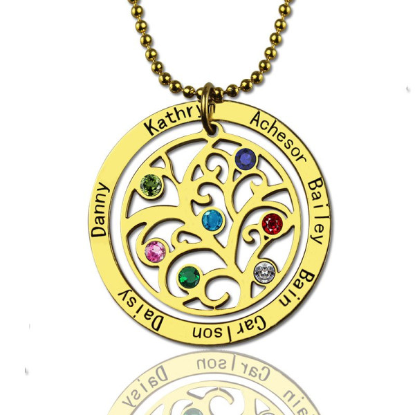 Family Tree Birthstone Necklace - 18CT Gold