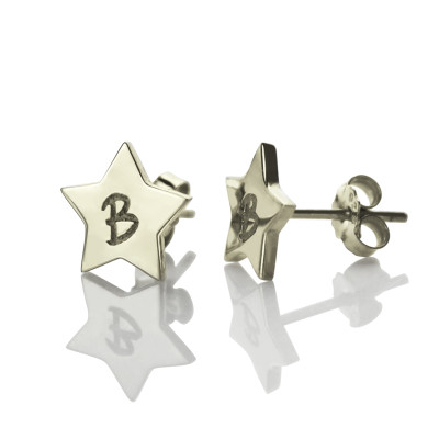 White Gold Personalised Star Stud Initial Earrings