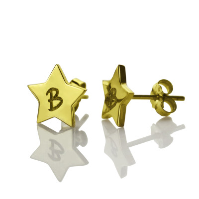 Star Stud Initial Earrings - Solid Gold