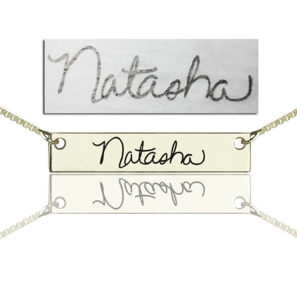 Solid White Gold Custom Name Necklace With Your Signature Bar