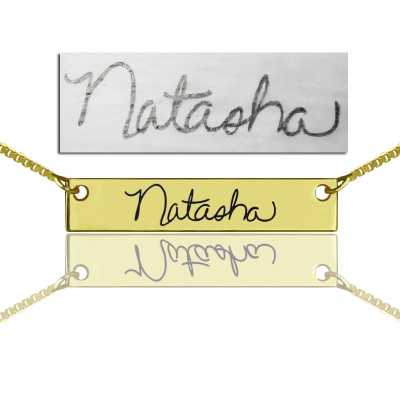 Custom Necklace Signature Bar Necklace Handwritring - 18CT Gold