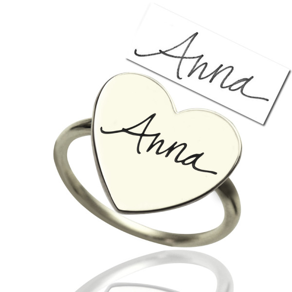 Signature Solid White Gold Ring Handwriting