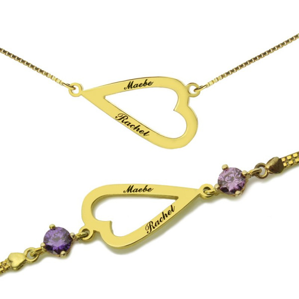 Solid Gold Open Heart Love Necklace Bracelet Engraved Name
