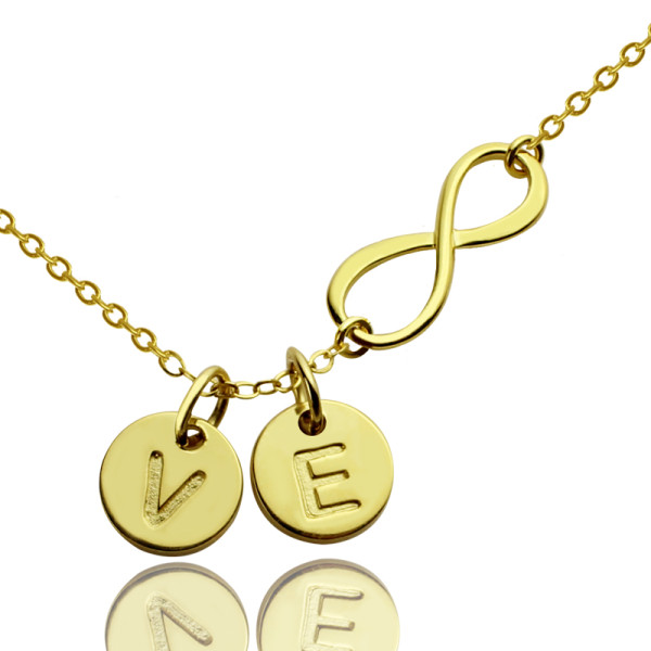 Infinity Necklace With Disc Initial Charm - 18CT Gold