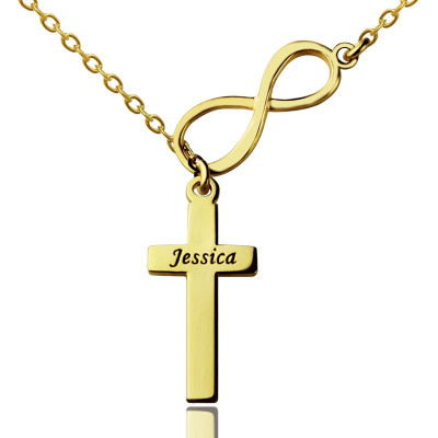 Infinity Symbol Cross Name Necklace - 18CT Gold