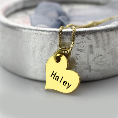 Solid Gold Matching Heart Couples Name Dog Tag Necklaces