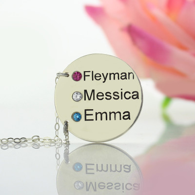 Solid Gold Disc Name Necklace With Names Birthstones