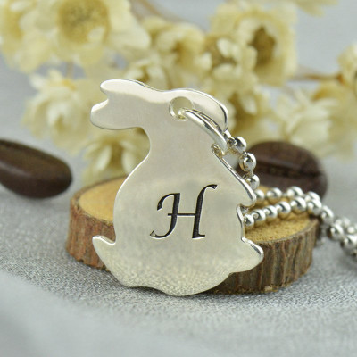 Solid Gold Rabbit Initial Charm Pendant