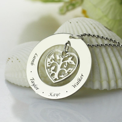 Solid Gold Heart Family Tree Necklace