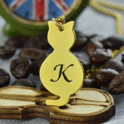 Gold Over Cat Initial Pendant Necklace