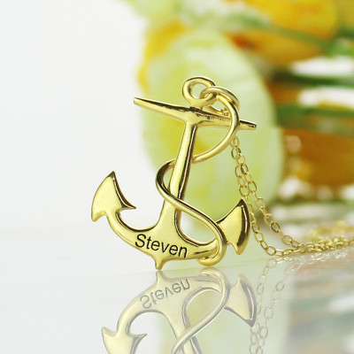 Anchor Name Necklace Charms Engraved Your Name 18CT Gold