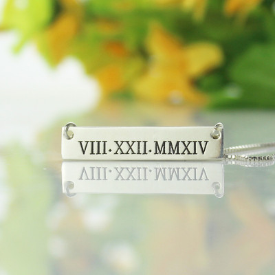 Solid Gold Custom Roman Numeral Bar Necklace