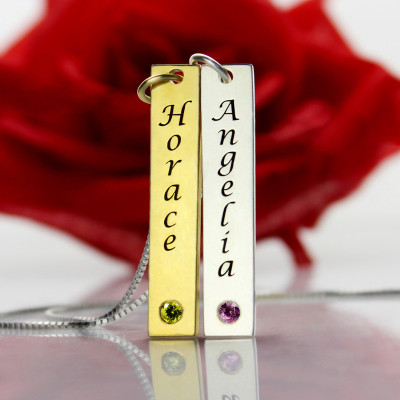 Solid Gold Custom Couple Name Tag with Birthstones