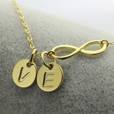 Infinity Necklace With Disc Initial Charm - 18CT Gold