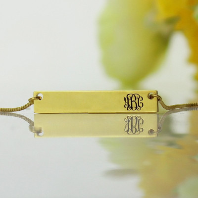 Personalised - 18CT Gold Initial Bar Necklace Monogram
