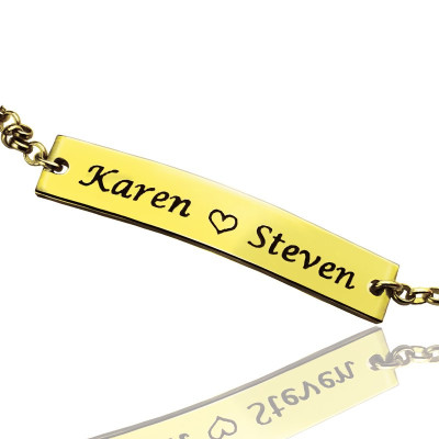 Couple Bar Bracelet Engraved Name - 18CT Gold