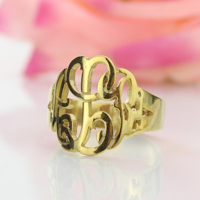 Hand Drawing Monogrammed Solid Gold Ring
