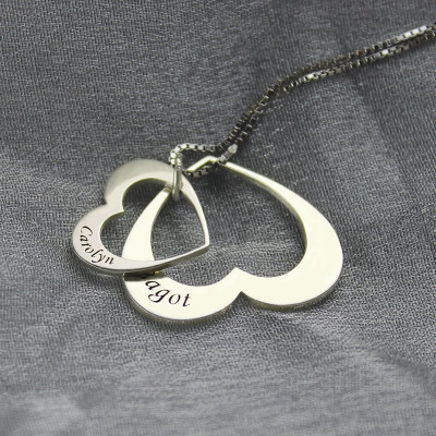 Solid White Gold Double Heart Pendant With Names For Her