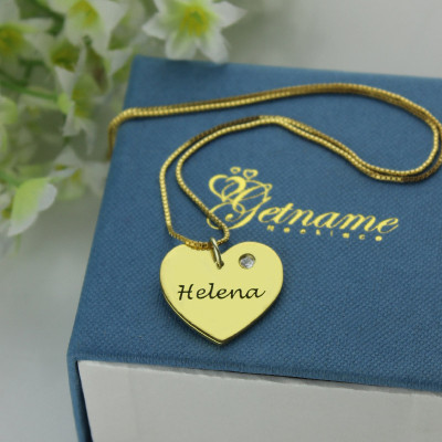 Simple Heart Necklace with Name Birhtstone - 18CT Gold