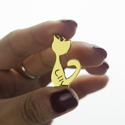 Custom Cat Name Pendant Necklace - 18CT Gold Over