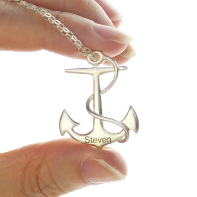 Solid White Gold Anchor Name Necklace Charms Engraved Your Name