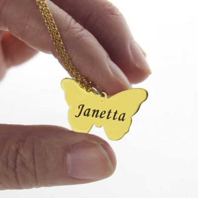 Custom Charming Butterfly Pendant Emgraved Name - 18CT Gold