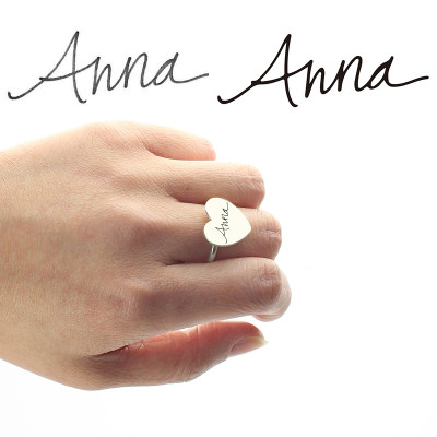 Signature Solid White Gold Ring Handwriting
