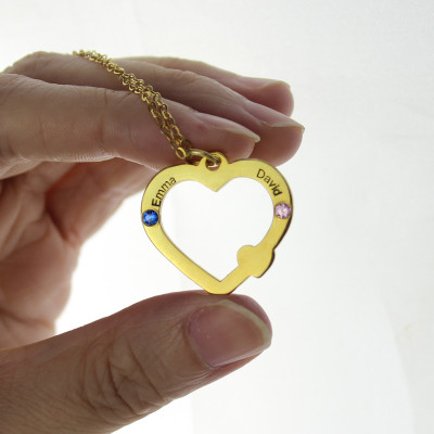 18CT Gold Open Heart Necklace with Double Name Birthstone